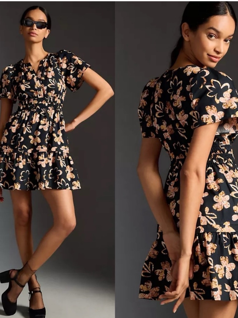 NWT Anthropologie The Somerset Mini Dress Black Floral Size 1X